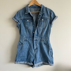 Denim Romper Button Down Cap Sleeve Playsuit